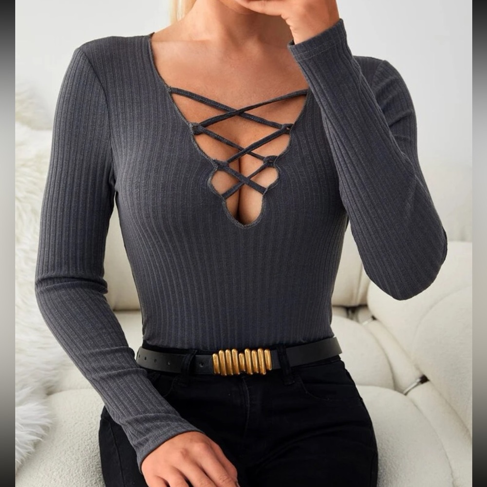 Criss Cross Ribbed Long Sleeve